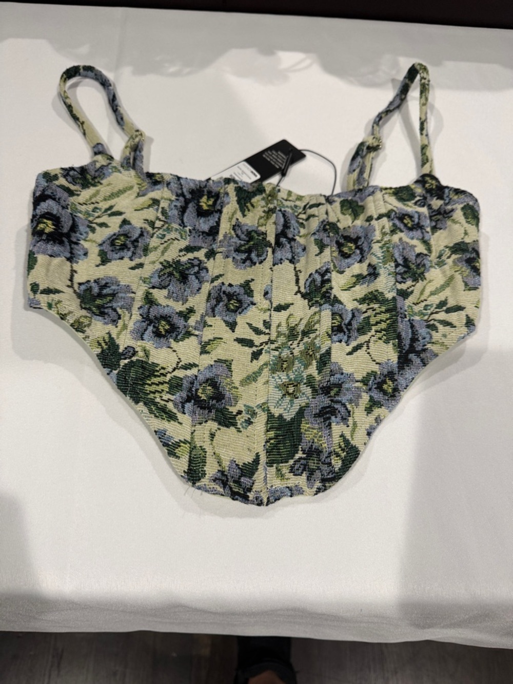 Fashion Nova Green/Blue Merida Jacquard Corset Top